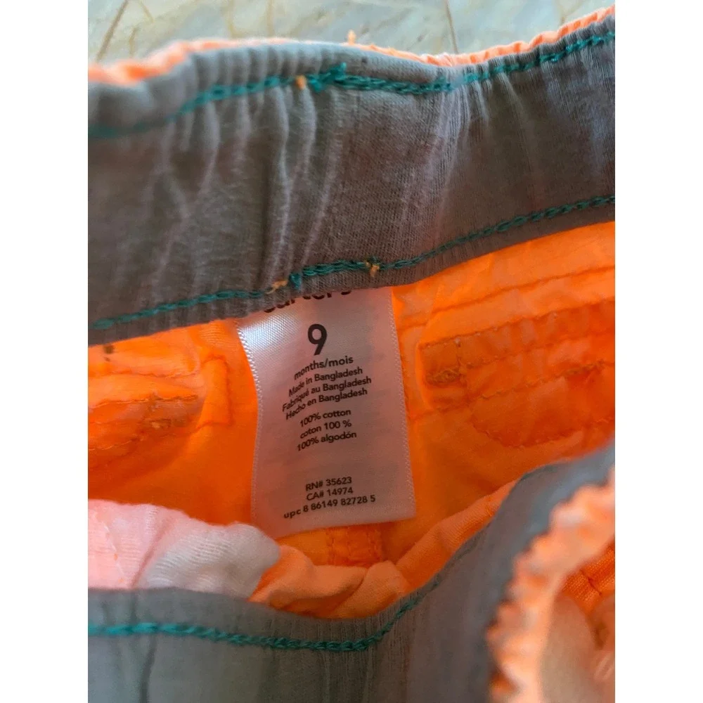 Carters Baby Boy Neon Orange Cargo Shorts 9 Months Elastic Waist Cotton